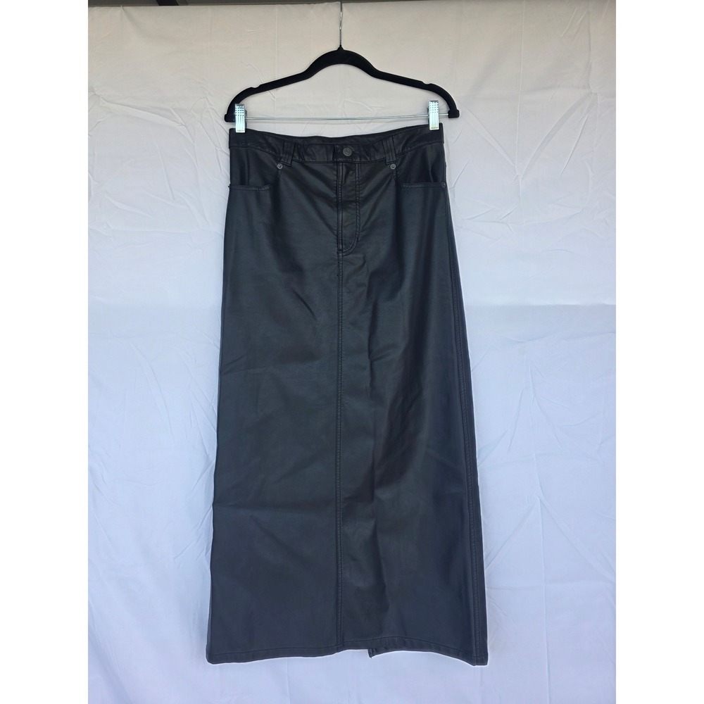 Free People City Slicker Vegan Leather Maxi Skirt Black High Back Slit SZ 2 NWT - Picture 6 of 13